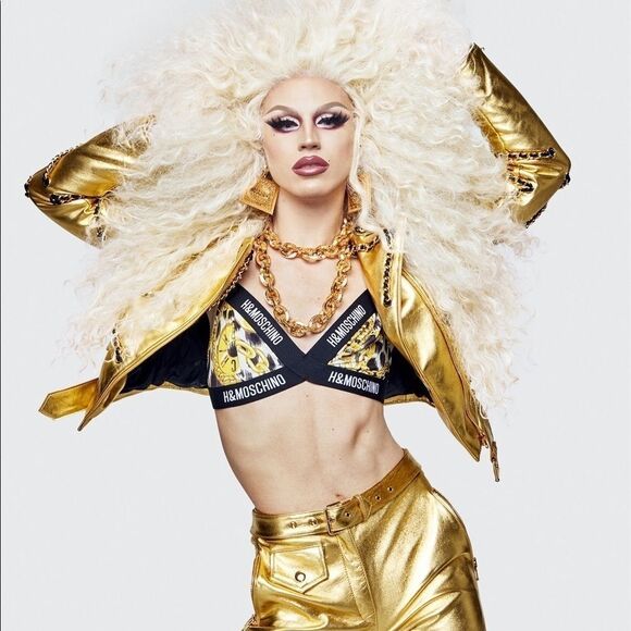 Gold Leather Moschino “H&Moschino” Chains Jeremy Scott Cropped Jacket NWT - Picture 4 of 17